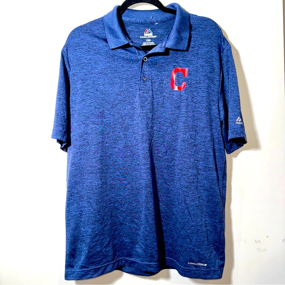 Cleveland Guardians Polo Shirt Men Large Majestic Cool Base Blue Baseball